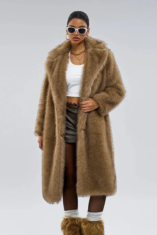 Long Faux Fur Shawl Collar Chic Winter Coat - Image 3