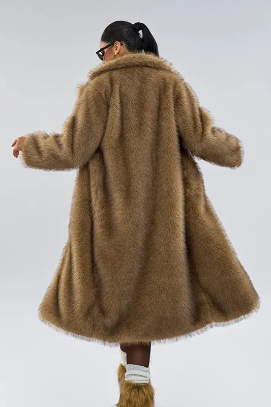 Long Faux Fur Shawl Collar Chic Winter Coat - Image 4