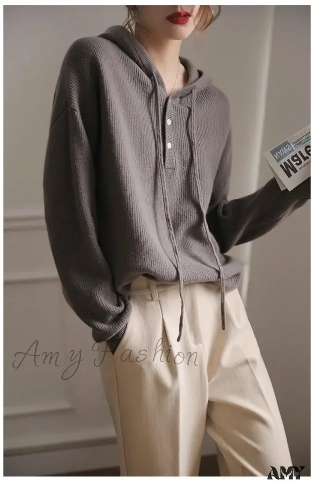 Long Sleeve Cashmere Hoodie Autumn Winter Hooded Cashmere Sweater - Image 4