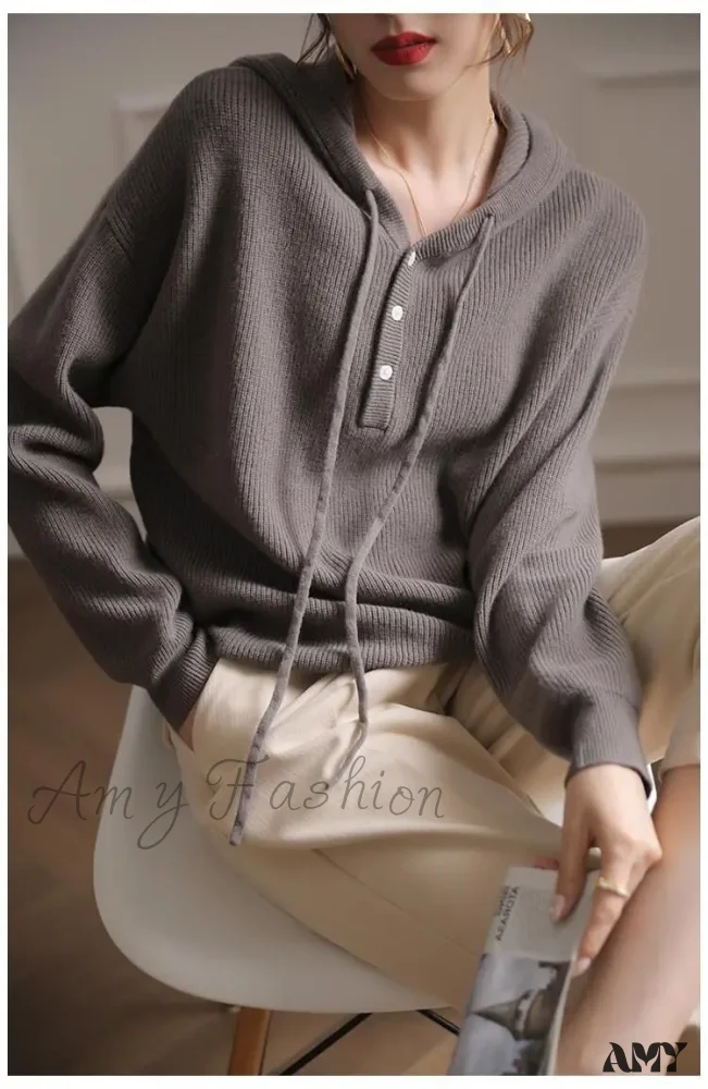 Long Sleeve Cashmere Hoodie Autumn Winter Hooded Cashmere Sweater - Image 5