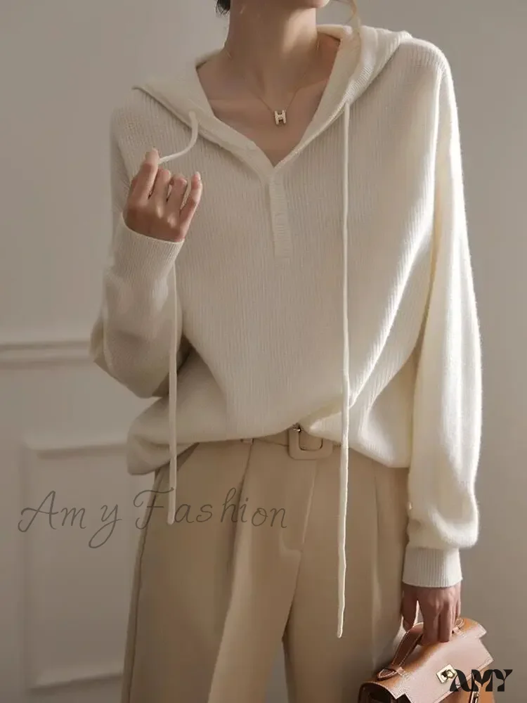 Long Sleeve Cashmere Hoodie Autumn Winter Hooded Cashmere Sweater - Image 8