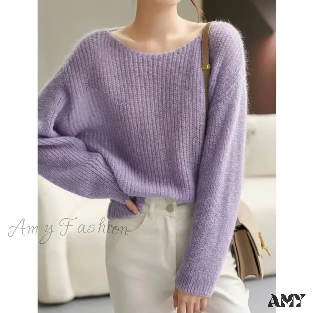 Long Sleeve Knitted Pullover V-Neck Fashion Basic Solid OL Sweater - Image 2