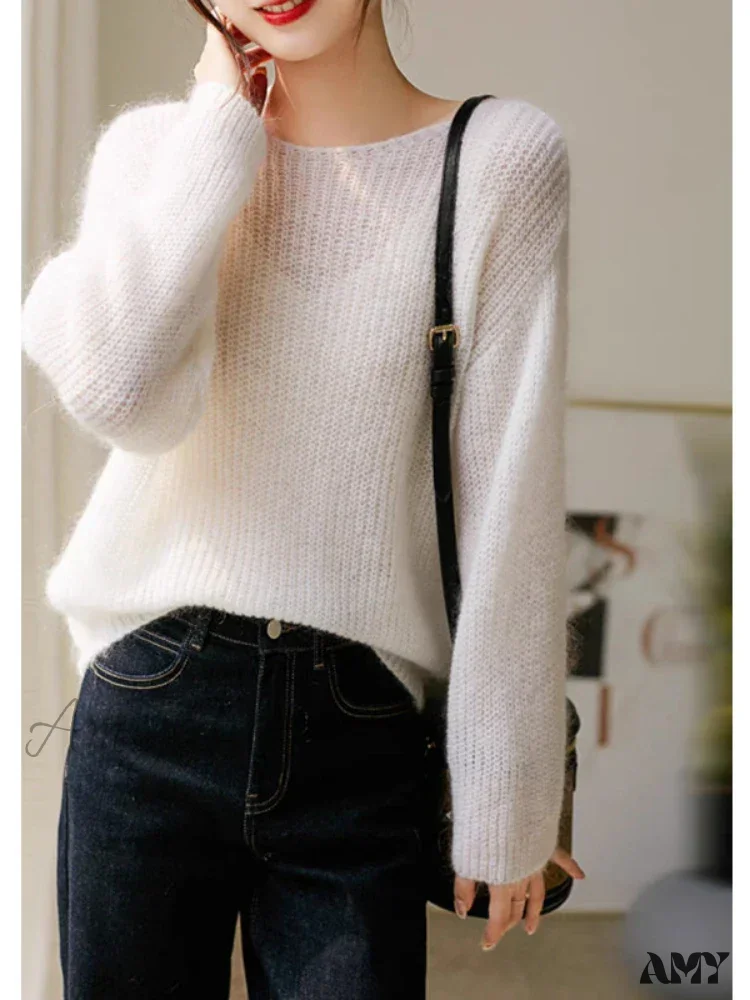 Long Sleeve Knitted Pullover V-Neck Fashion Basic Solid OL Sweater - Image 3