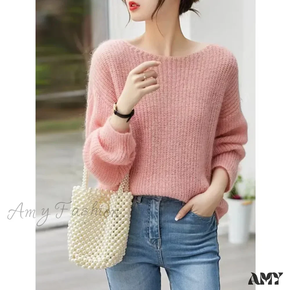 Long Sleeve Knitted Pullover V-Neck Fashion Basic Solid OL Sweater - Image 4