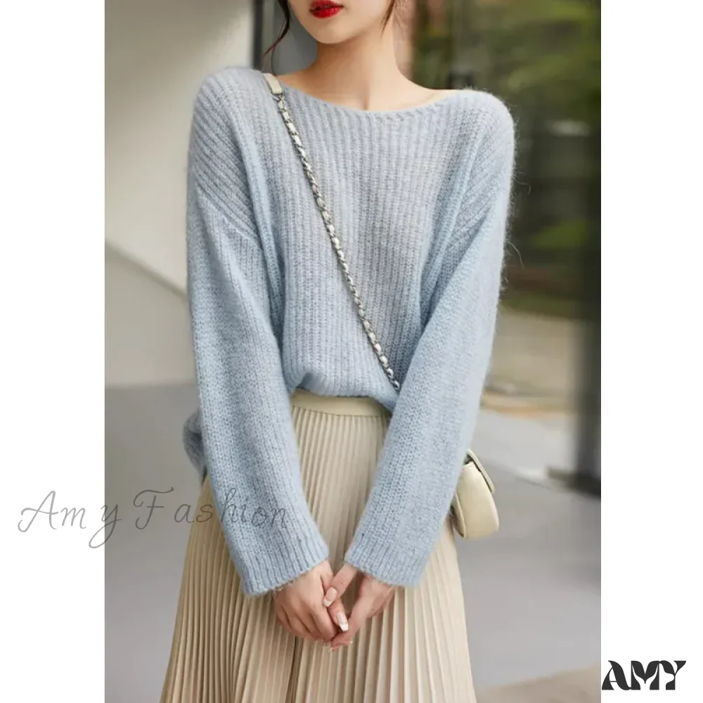 Long Sleeve Knitted Pullover V-Neck Fashion Basic Solid OL Sweater - Image 5