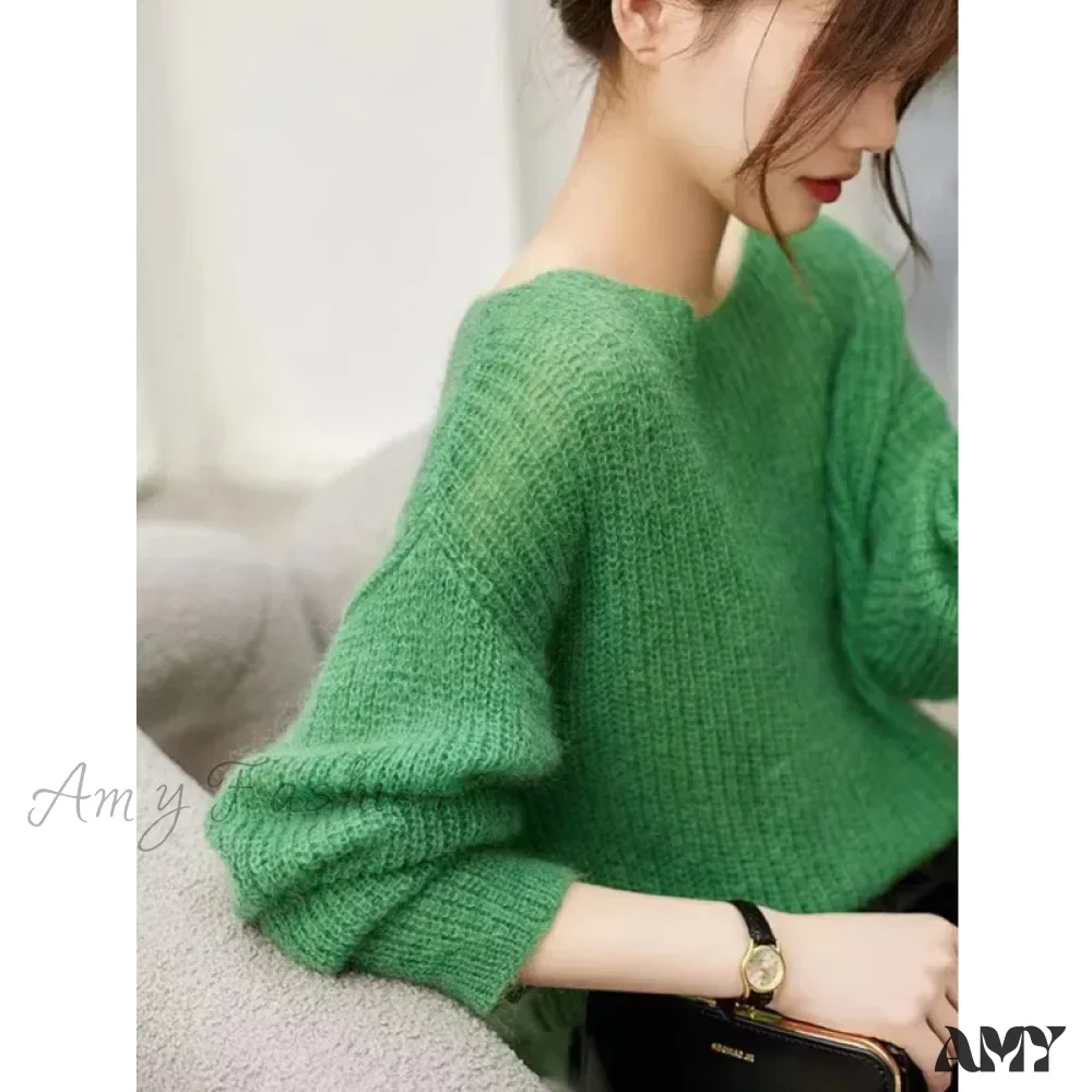 Long Sleeve Knitted Pullover V-Neck Fashion Basic Solid OL Sweater - Image 6