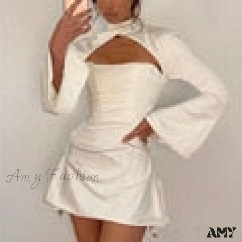 Amy Fashion - Long Sleeve Satin  Night Party Draped Mini  Dress - Image 5