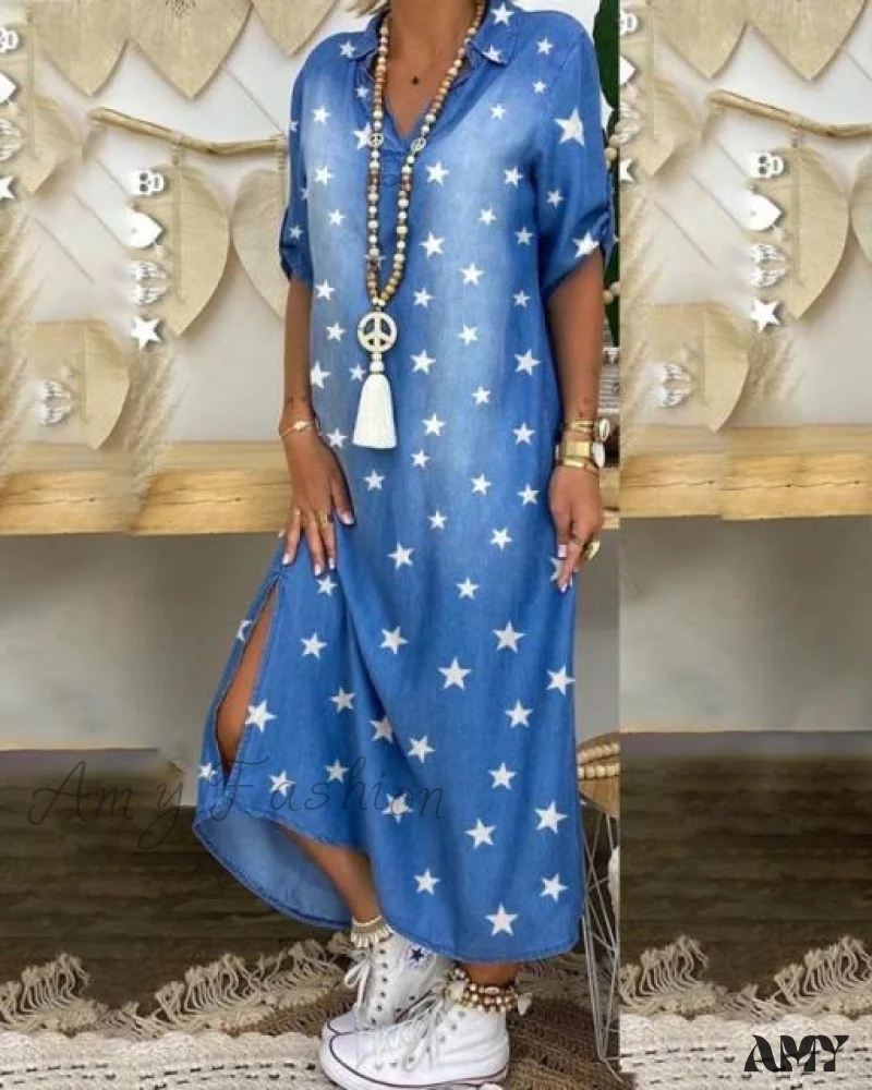 Amy Fashion - Long Sleeve Shirt Denim Long Dress - Image 12