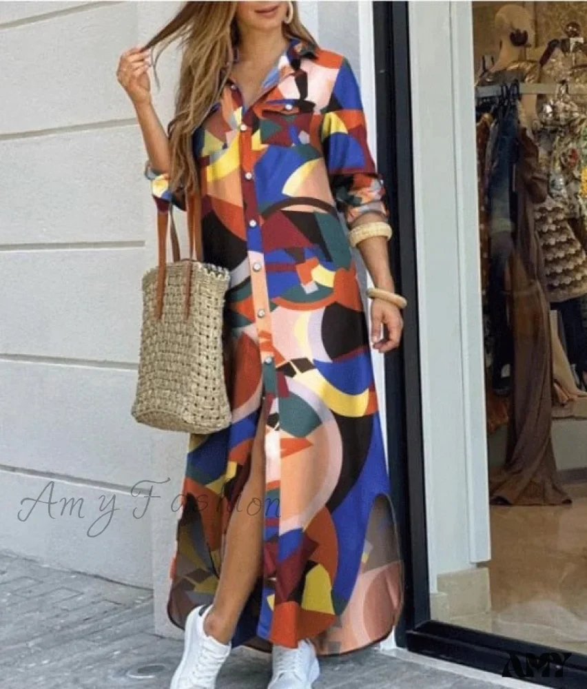 Amy Fashion - Long Sleeve Shirt Denim Long Dress - Image 2