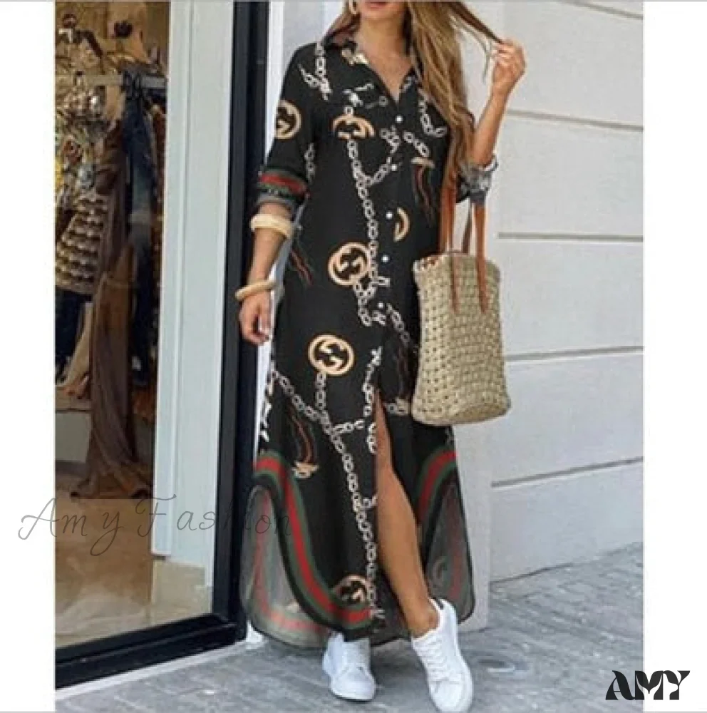 Amy Fashion - Long Sleeve Shirt Denim Long Dress - Image 4