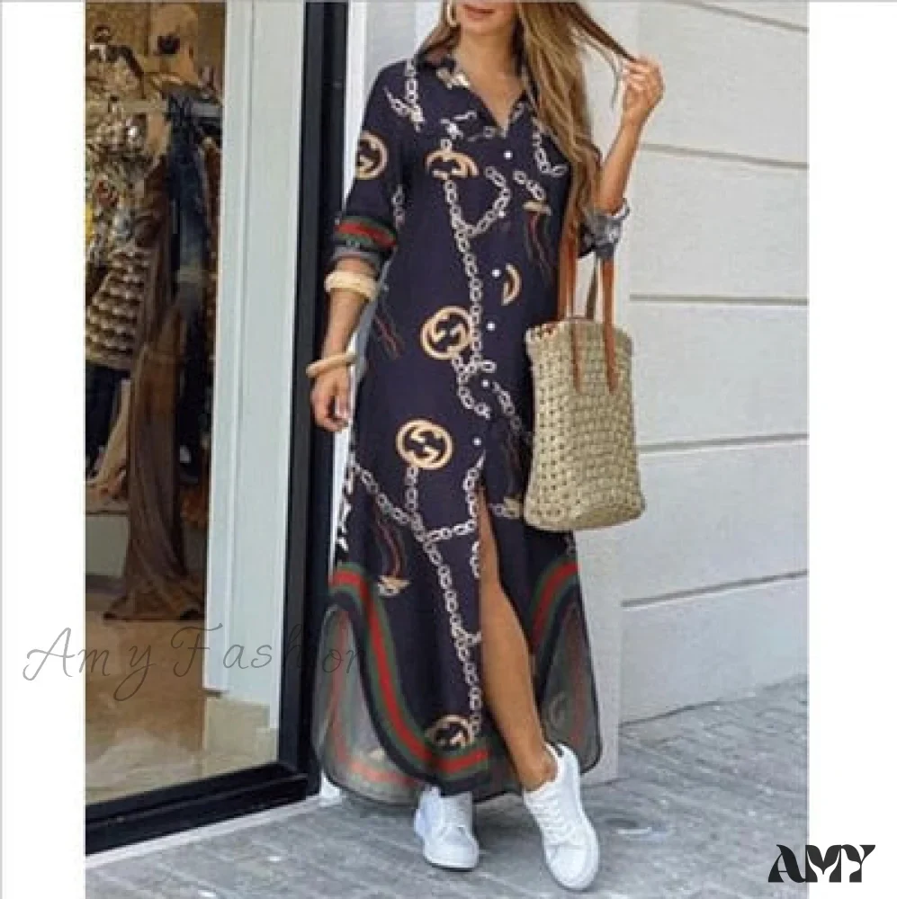 Amy Fashion - Long Sleeve Shirt Denim Long Dress - Image 7