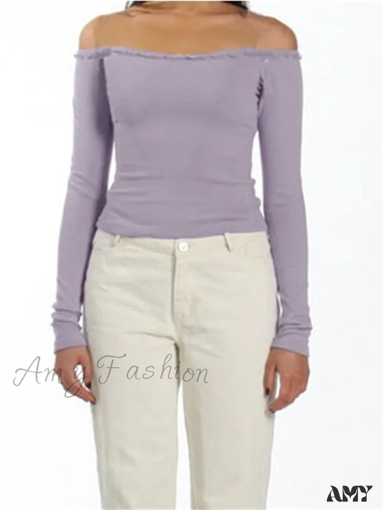 Amy Fashion - Long Sleeve Slash Neck Bow Patchwork T-Shirts - Image 3