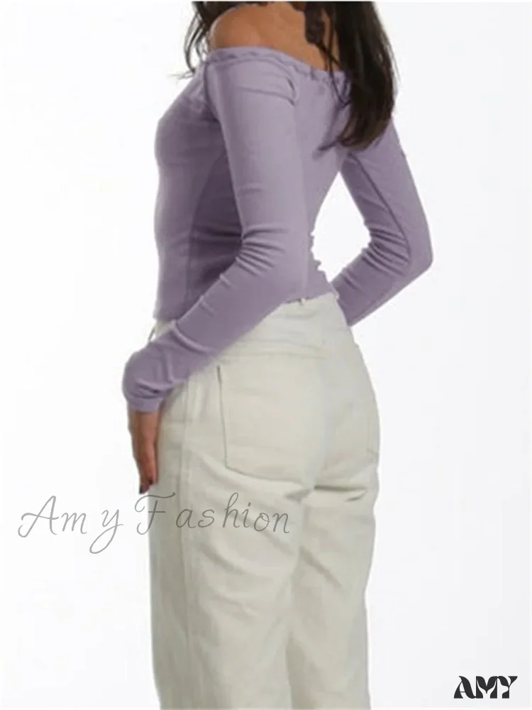 Amy Fashion - Long Sleeve Slash Neck Bow Patchwork T-Shirts - Image 4