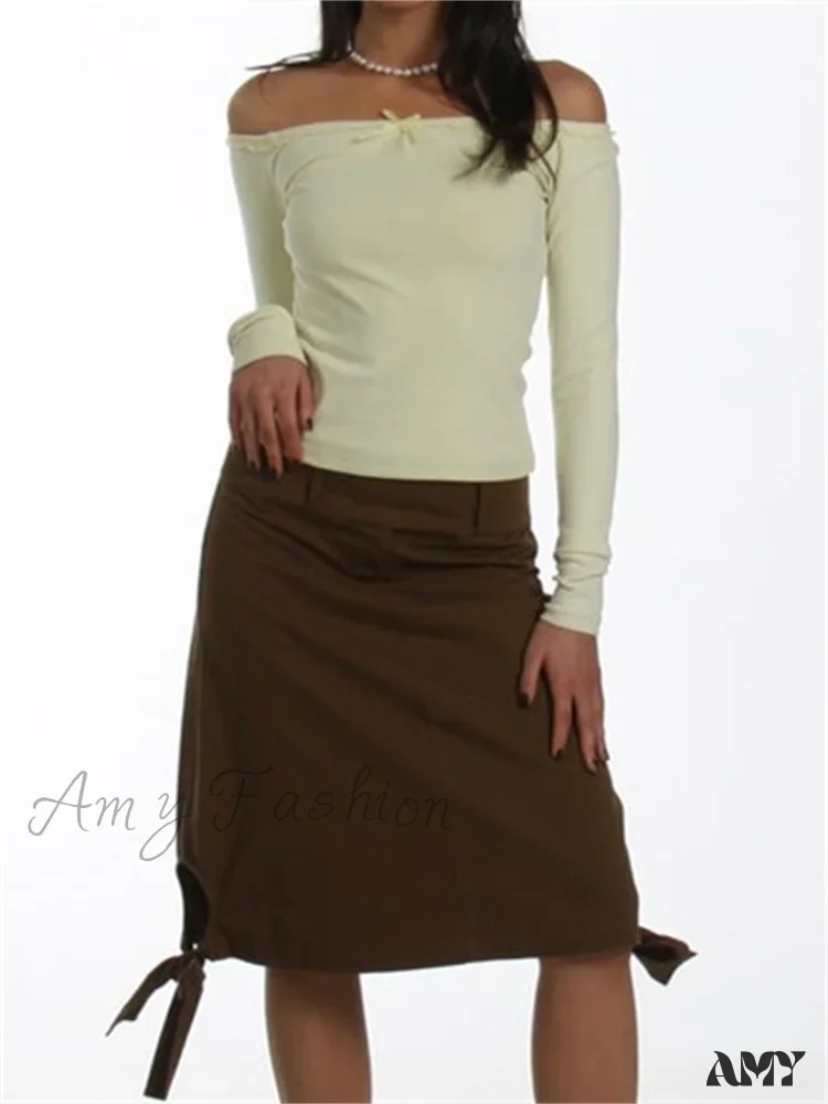 Amy Fashion - Long Sleeve Slash Neck Bow Patchwork T-Shirts - Image 5