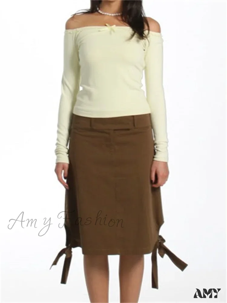 Amy Fashion - Long Sleeve Slash Neck Bow Patchwork T-Shirts - Image 8