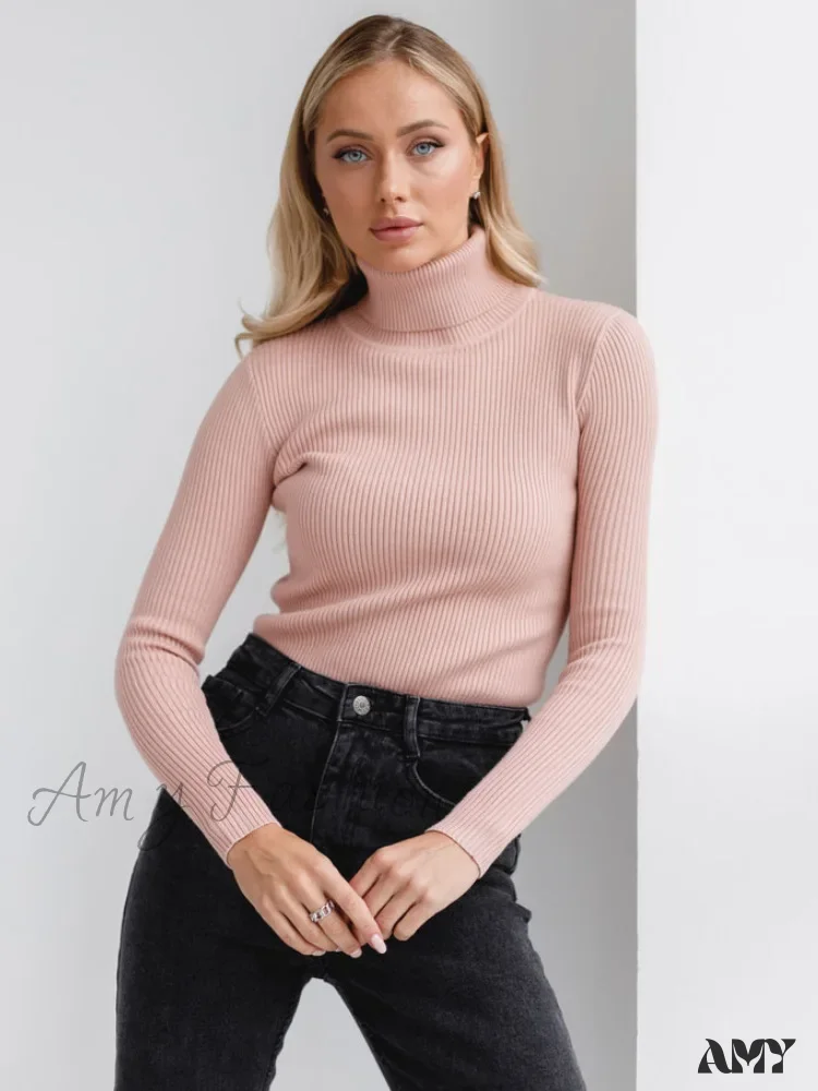 Long Sleeves Mock Turtleneck Basic Stretch Fitting Slim Sweater - Image 8