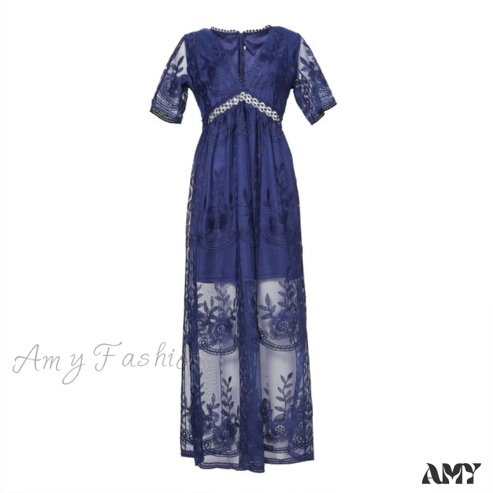 Amy Fashion - Loose Embroidery White Lace long Tunic Beach Dress - Image 3