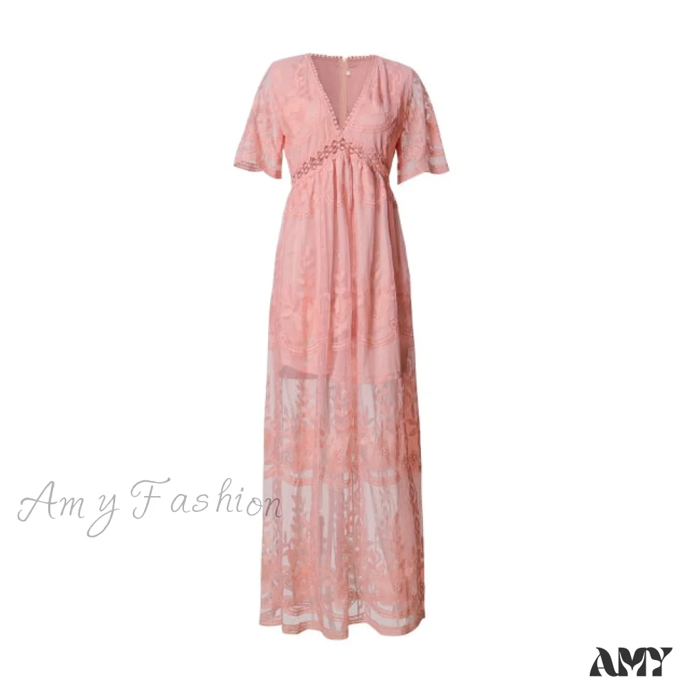 Amy Fashion - Loose Embroidery White Lace long Tunic Beach Dress - Image 4