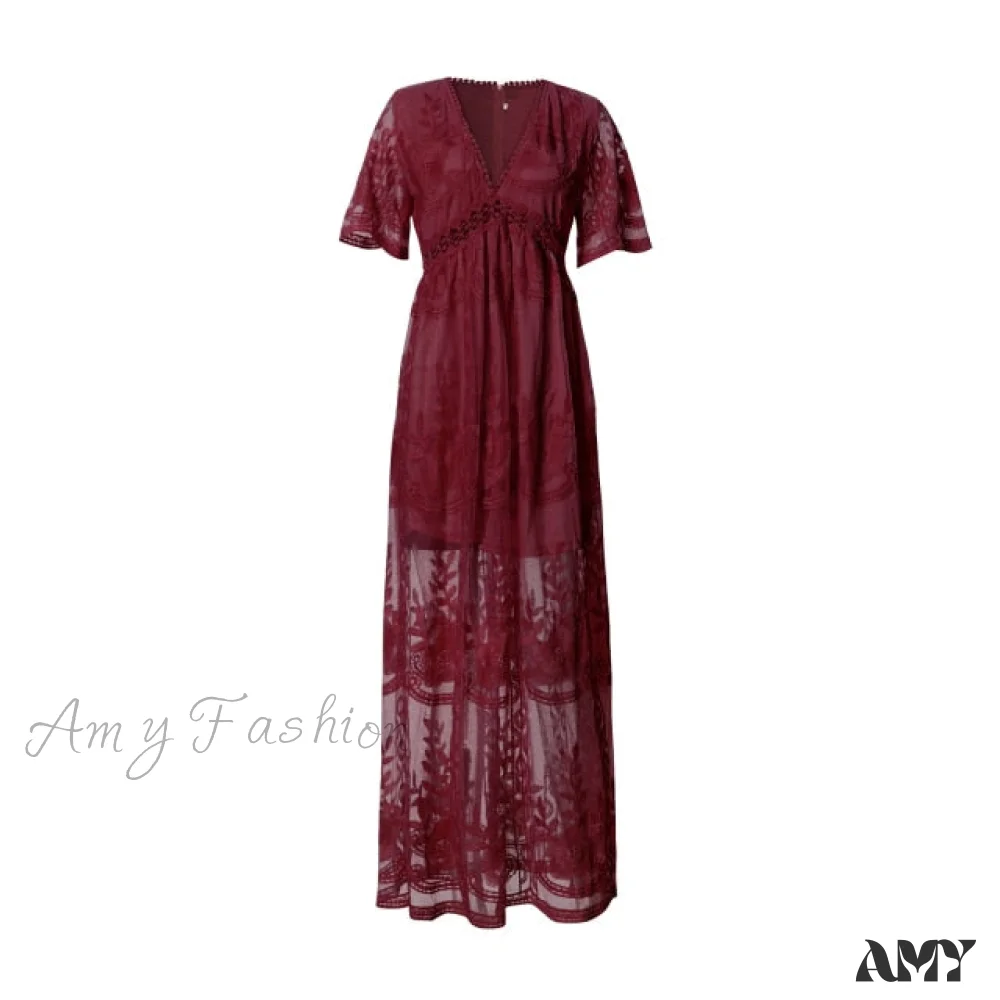 Amy Fashion - Loose Embroidery White Lace long Tunic Beach Dress - Image 5