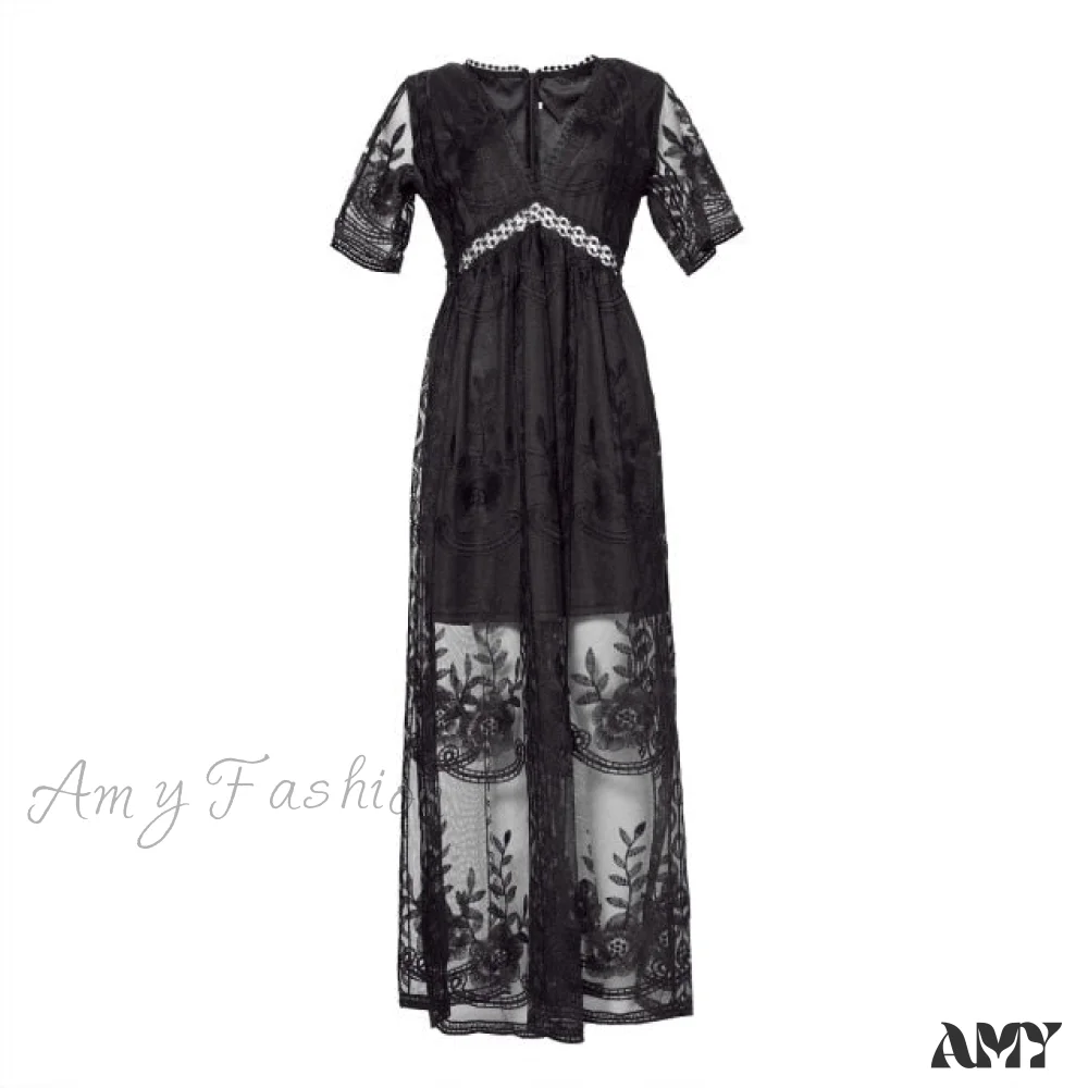 Amy Fashion - Loose Embroidery White Lace long Tunic Beach Dress - Image 6