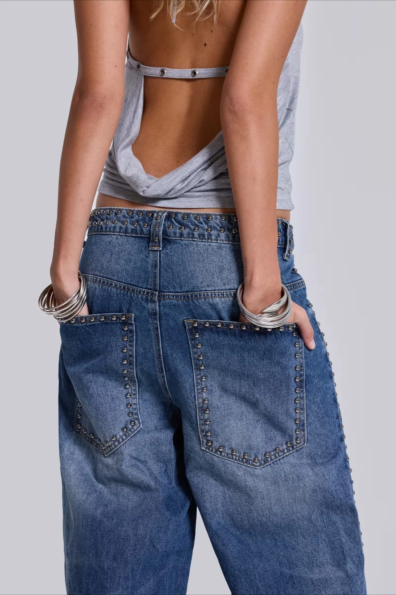 Loose Fit Beaded Decorative Unique Jeans - Image 3