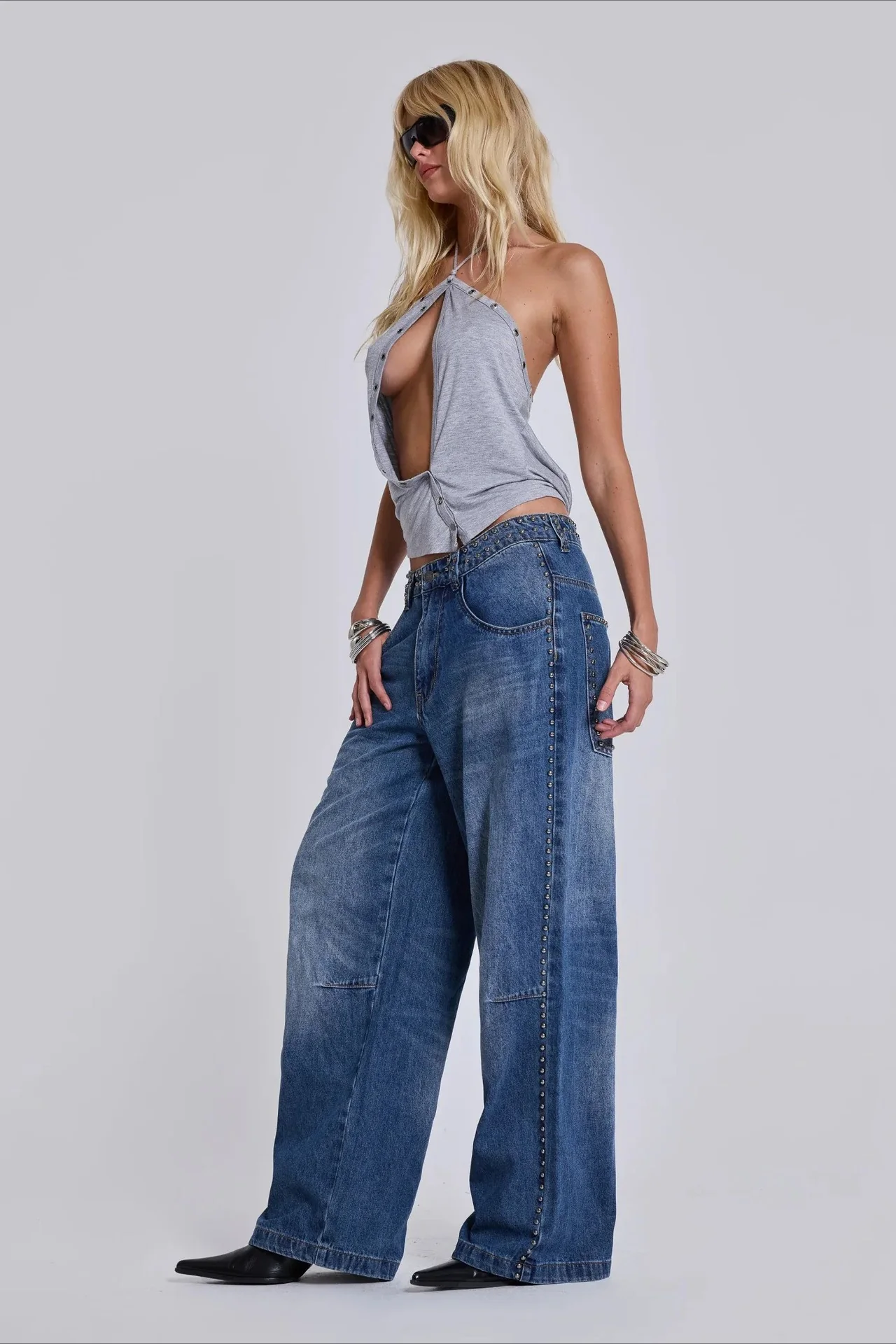 Loose Fit Beaded Decorative Unique Jeans - Image 5