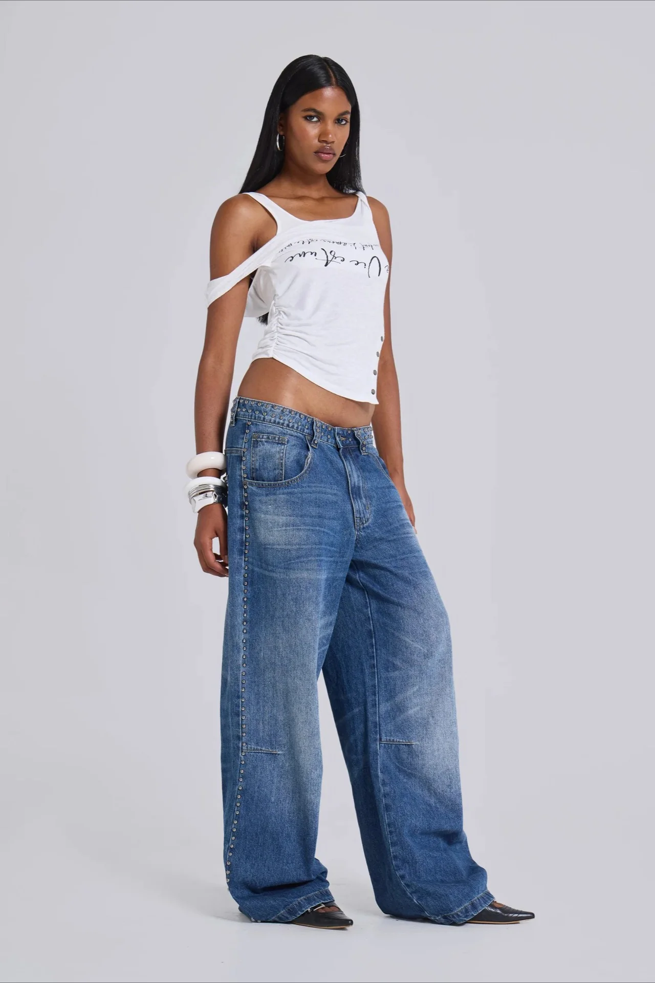 Loose Fit Beaded Decorative Unique Jeans - Image 6