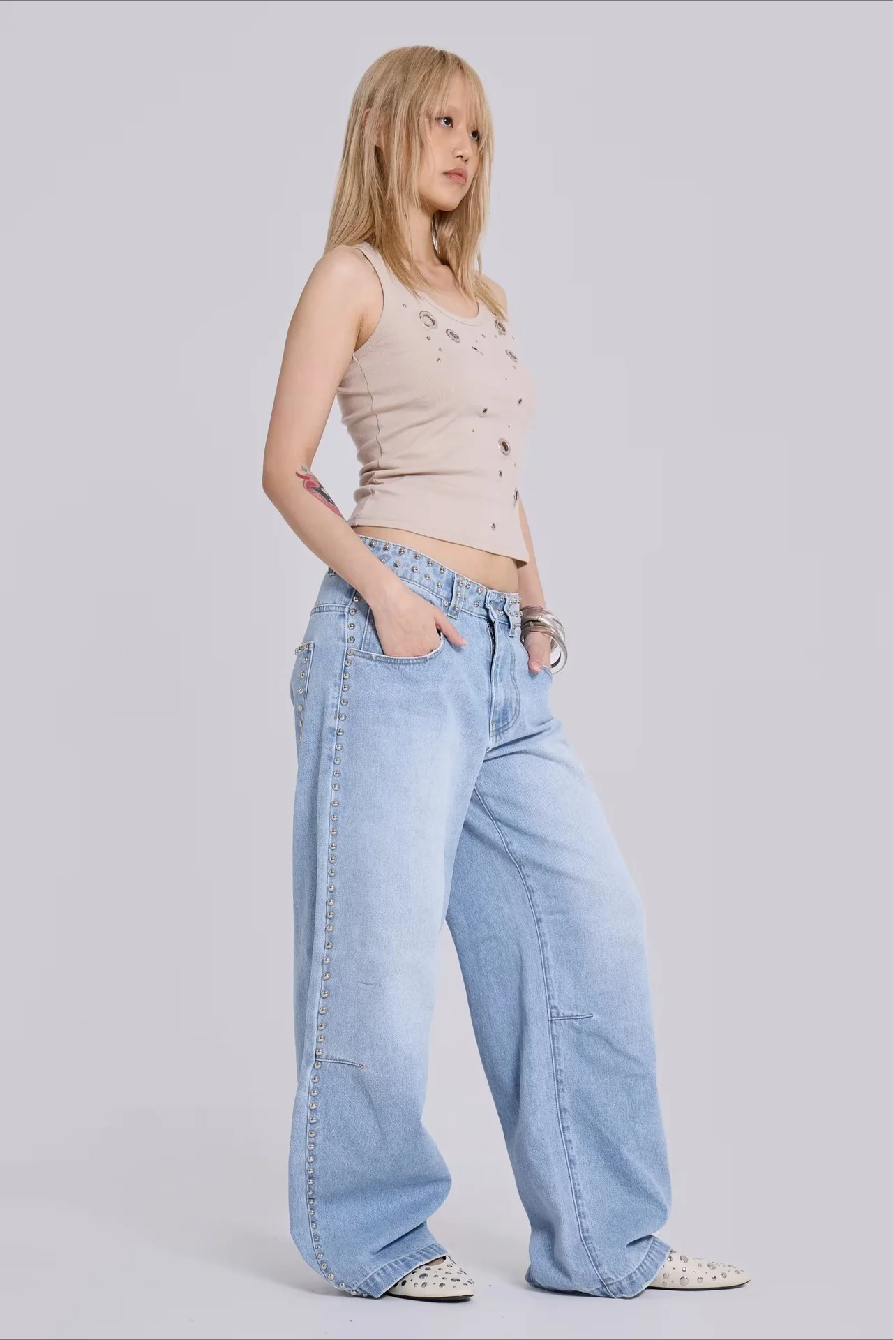 Loose Fit Beaded Decorative Unique Jeans - Image 7