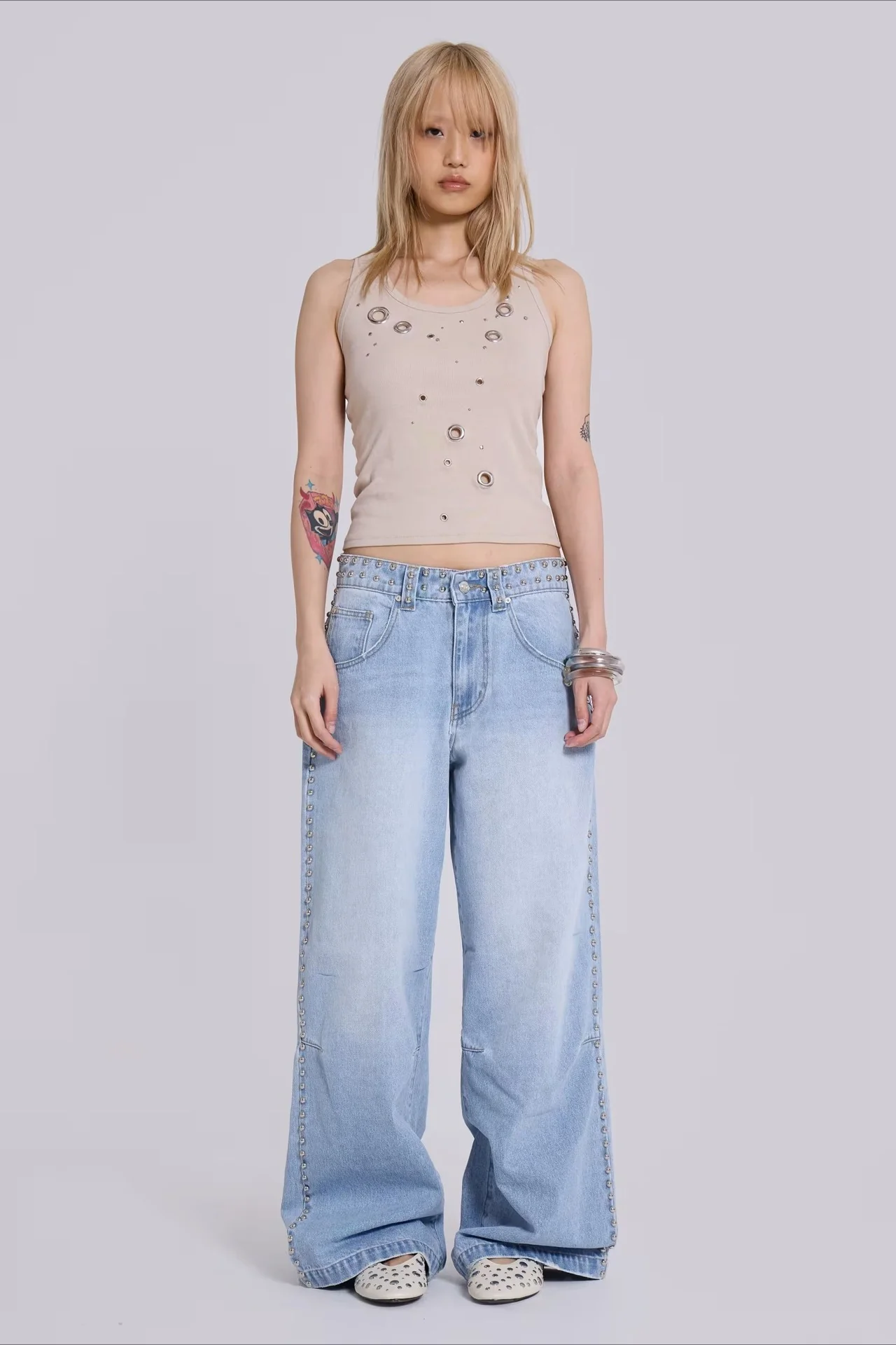 Loose Fit Beaded Decorative Unique Jeans - Image 8