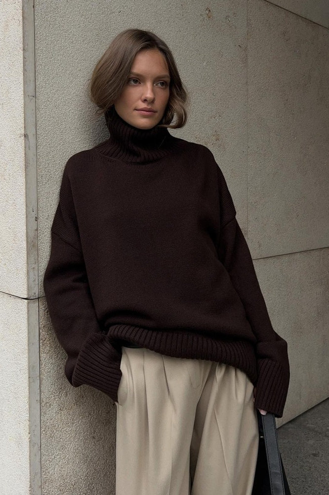 Loose Fit Solid Turtleneck Euro Knit Sweater - Image 4