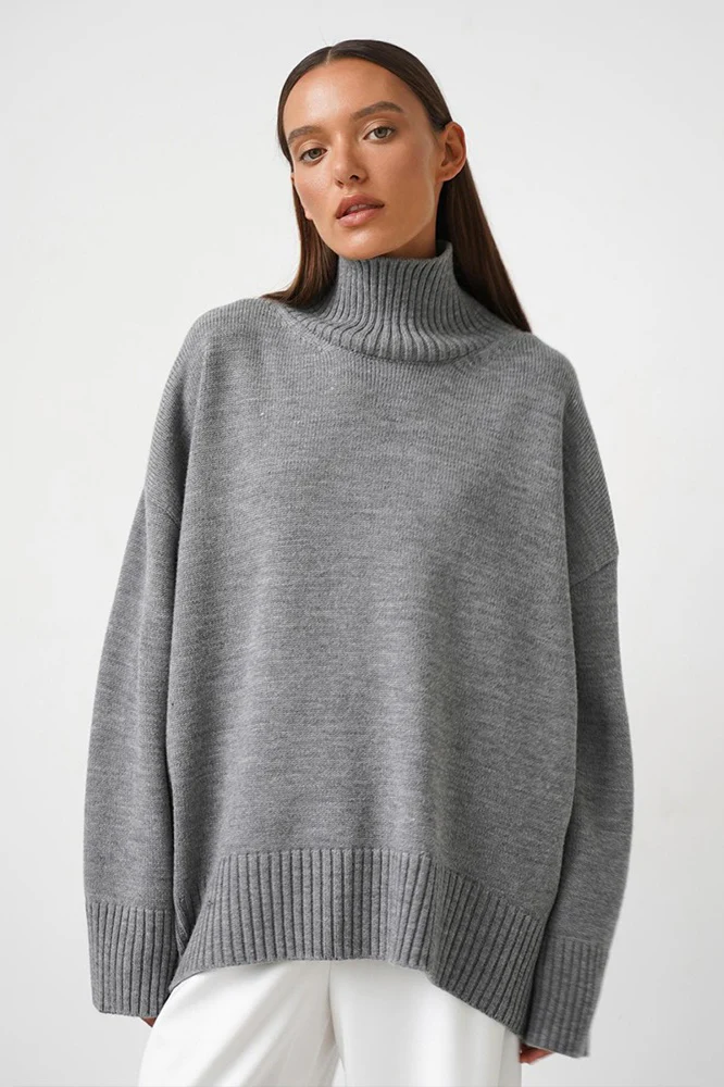 Loose Fit Solid Turtleneck Euro Knit Sweater - Image 5