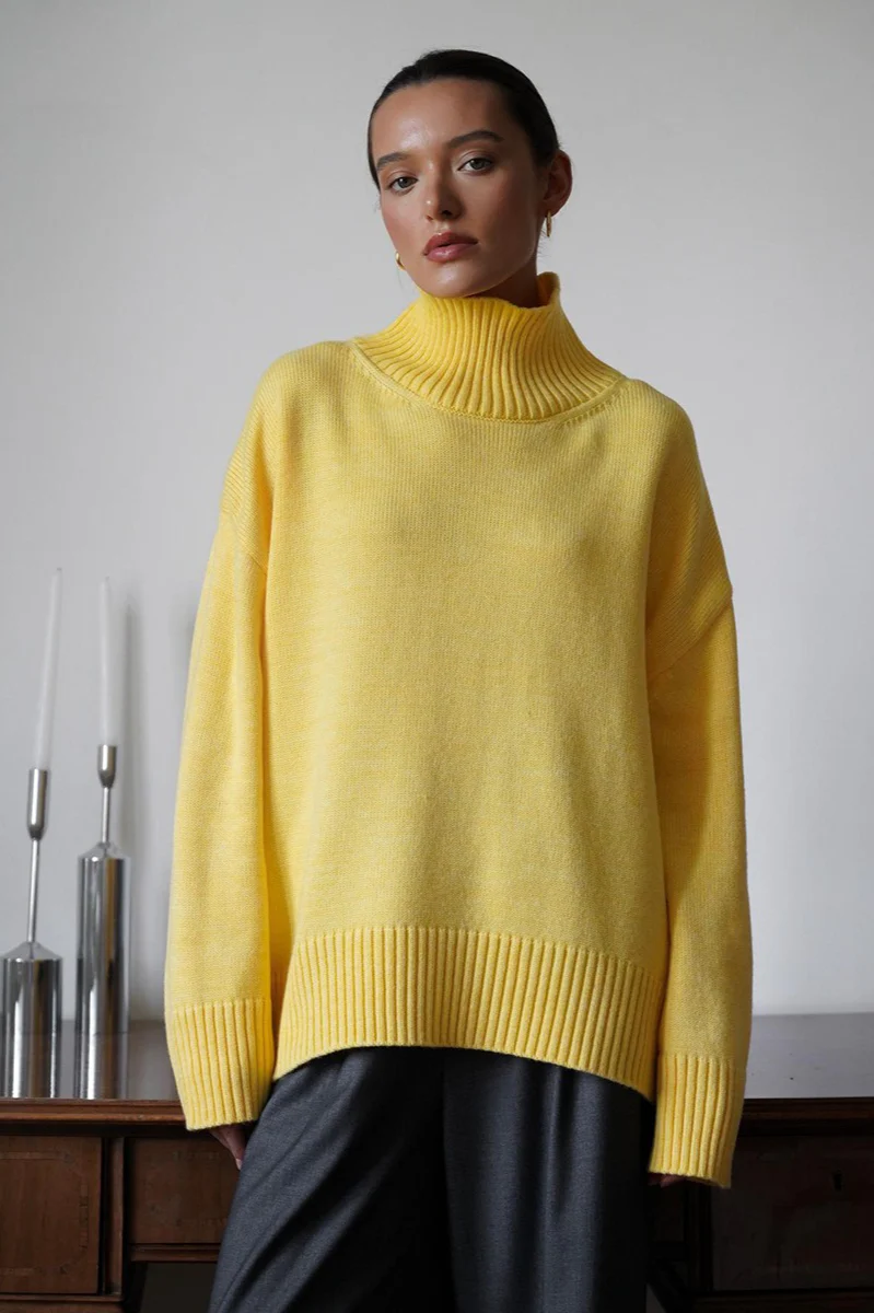 Loose Fit Solid Turtleneck Euro Knit Sweater - Image 6