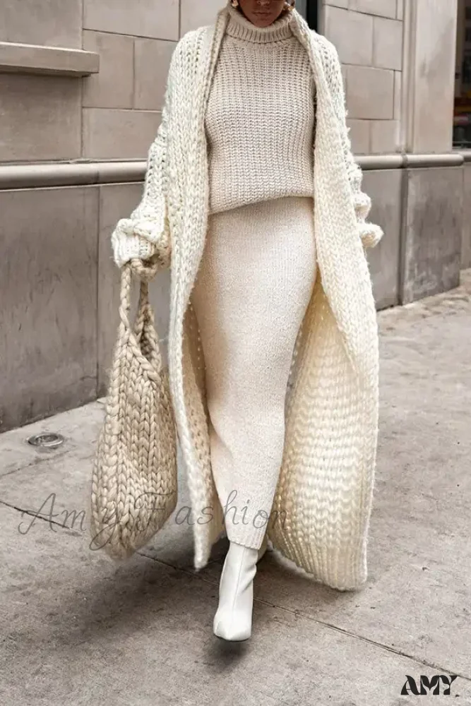 Loose Knitted Cardigan Women 2024 Autumn Winter Elegant Long Outerwear Stylish Chic Cozy Comfortable Sweater - Image 2