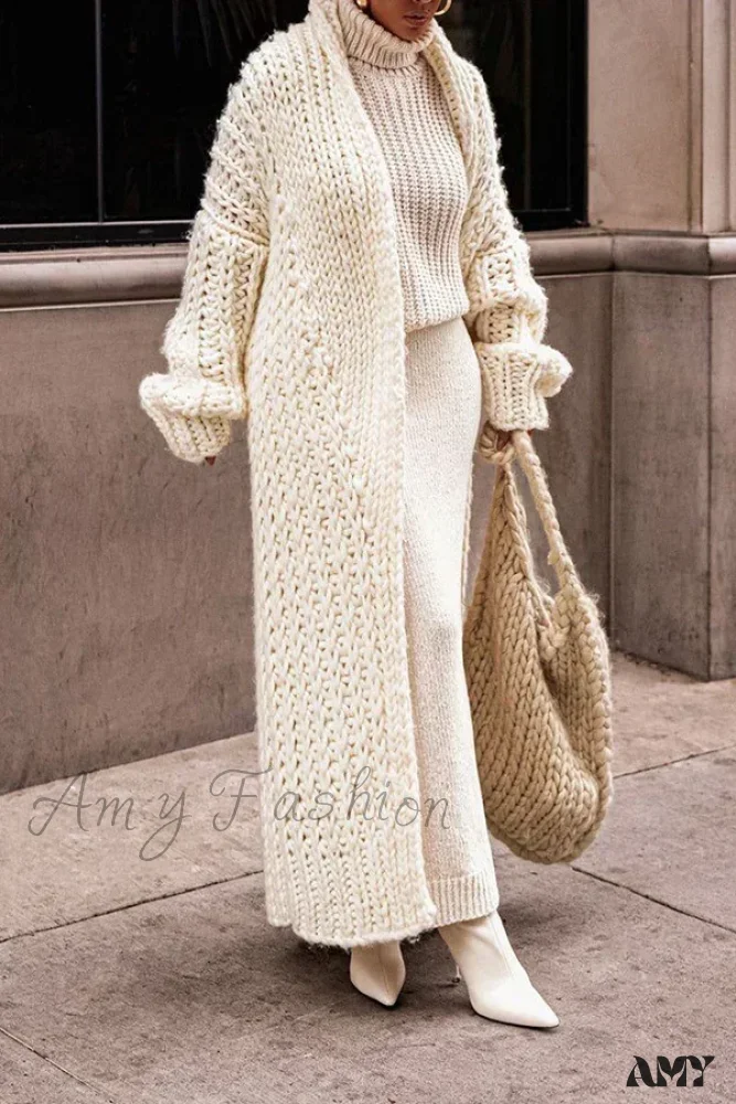 Loose Knitted Cardigan Women 2024 Autumn Winter Elegant Long Outerwear Stylish Chic Cozy Comfortable Sweater - Image 3