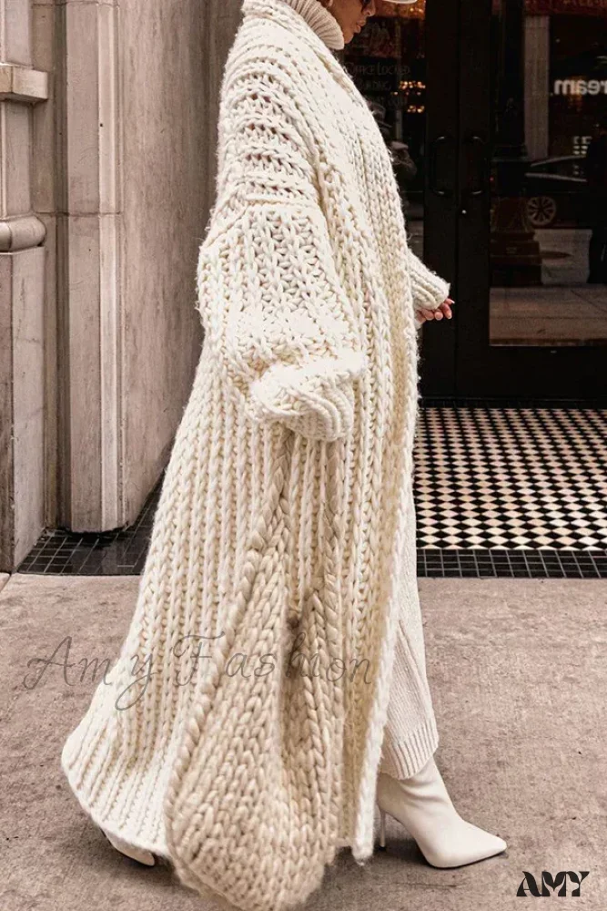 Loose Knitted Cardigan Women 2024 Autumn Winter Elegant Long Outerwear Stylish Chic Cozy Comfortable Sweater - Image 4