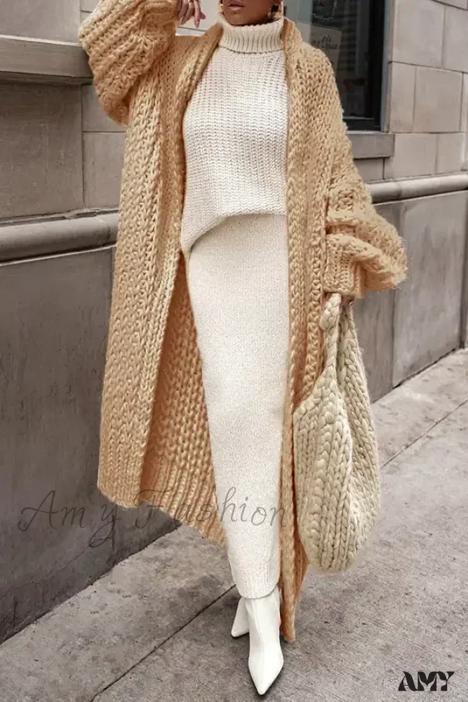 Loose Knitted Cardigan Women 2024 Autumn Winter Elegant Long Outerwear Stylish Chic Cozy Comfortable Sweater - Image 5
