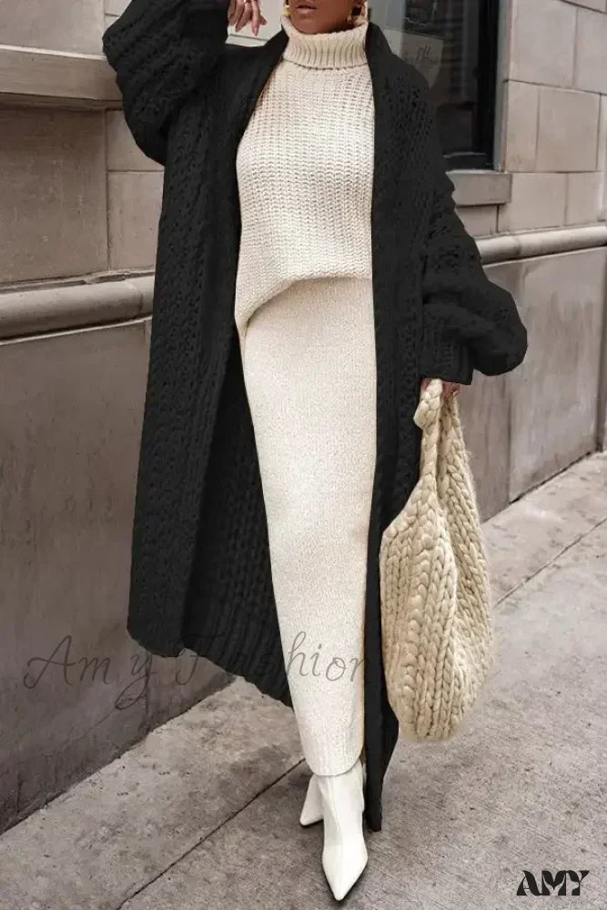 Loose Knitted Cardigan Women 2024 Autumn Winter Elegant Long Outerwear Stylish Chic Cozy Comfortable Sweater - Image 7