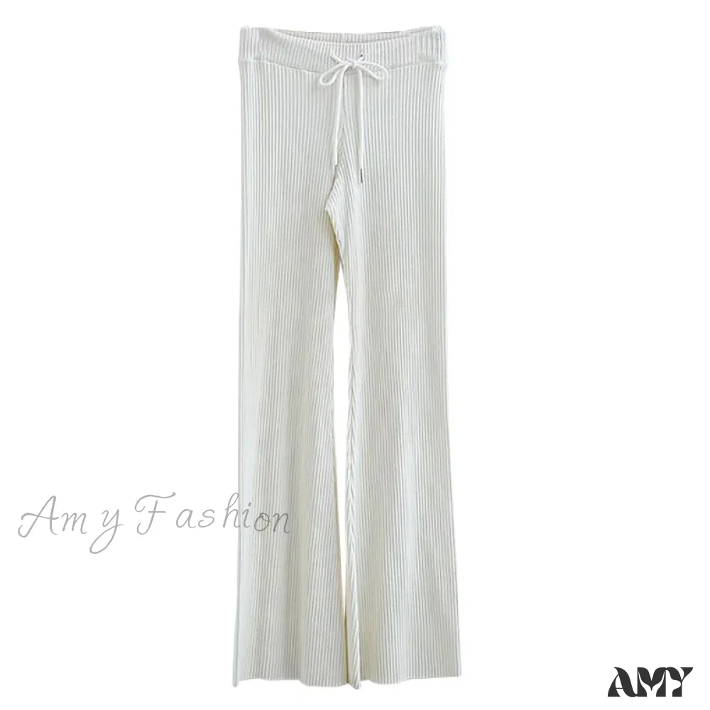 Loose Little Flare Solid White Casual Super Soft Pants - Image 5