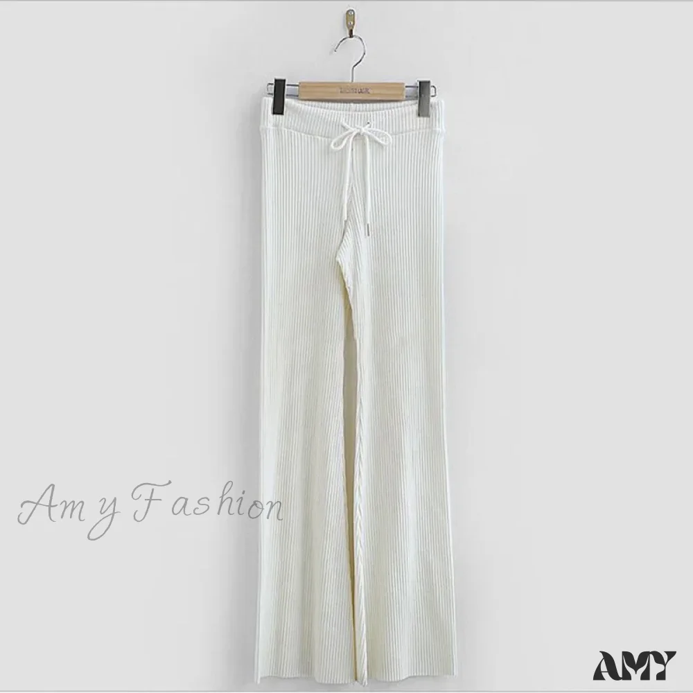 Loose Little Flare Solid White Casual Super Soft Pants - Image 8