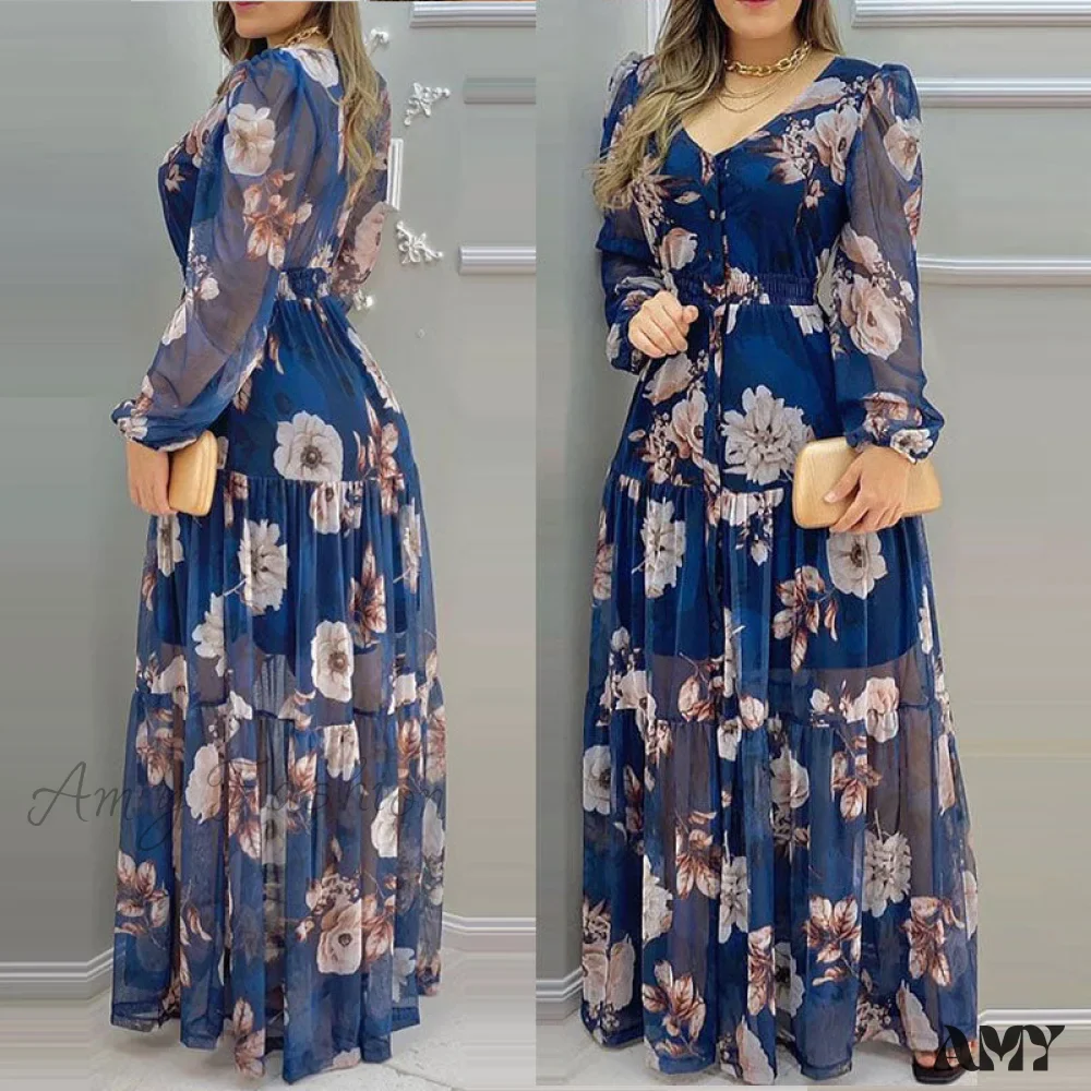 Amy Fashion - Loose Long Sleeve Lantern Sleeve Beach Wear Style Dress - Image 2