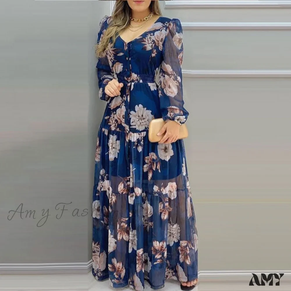 Amy Fashion - Loose Long Sleeve Lantern Sleeve Beach Wear Style Dress - Image 3