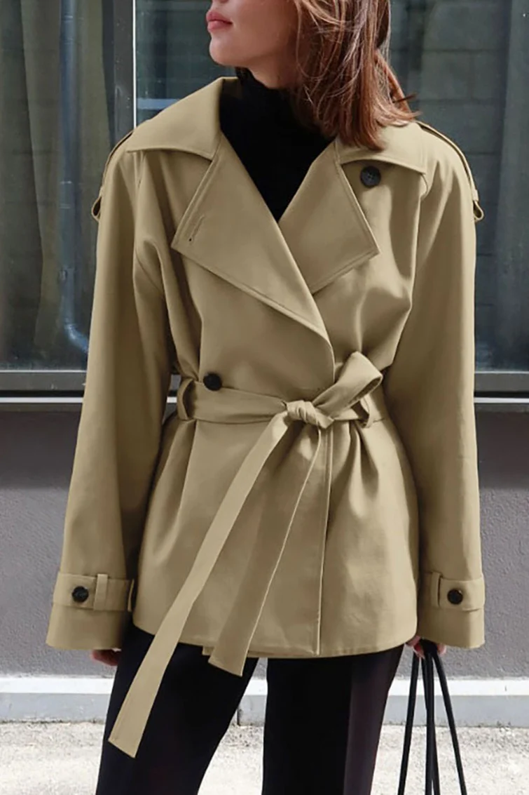 Loose Notch Collar Waist-Tied Designers Chic Trench Coat - Image 3