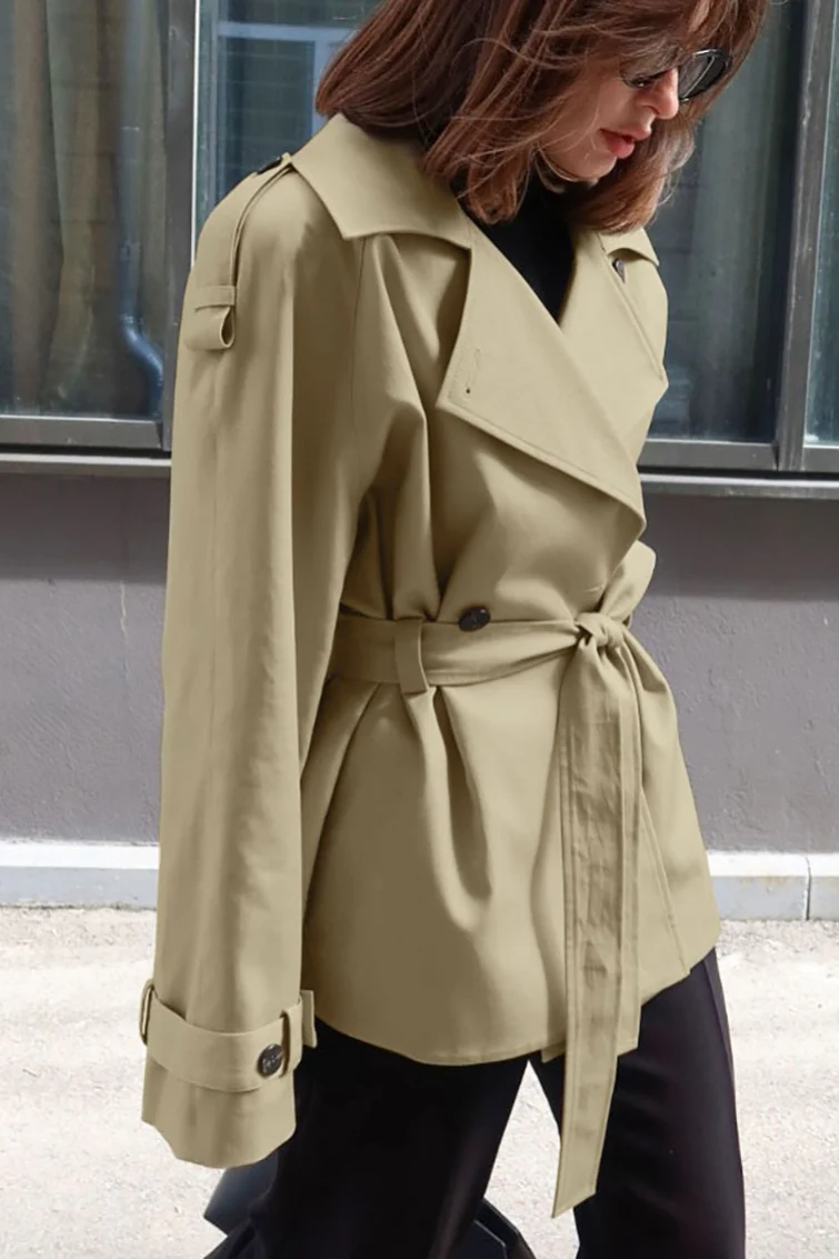 Loose Notch Collar Waist-Tied Designers Chic Trench Coat - Image 4