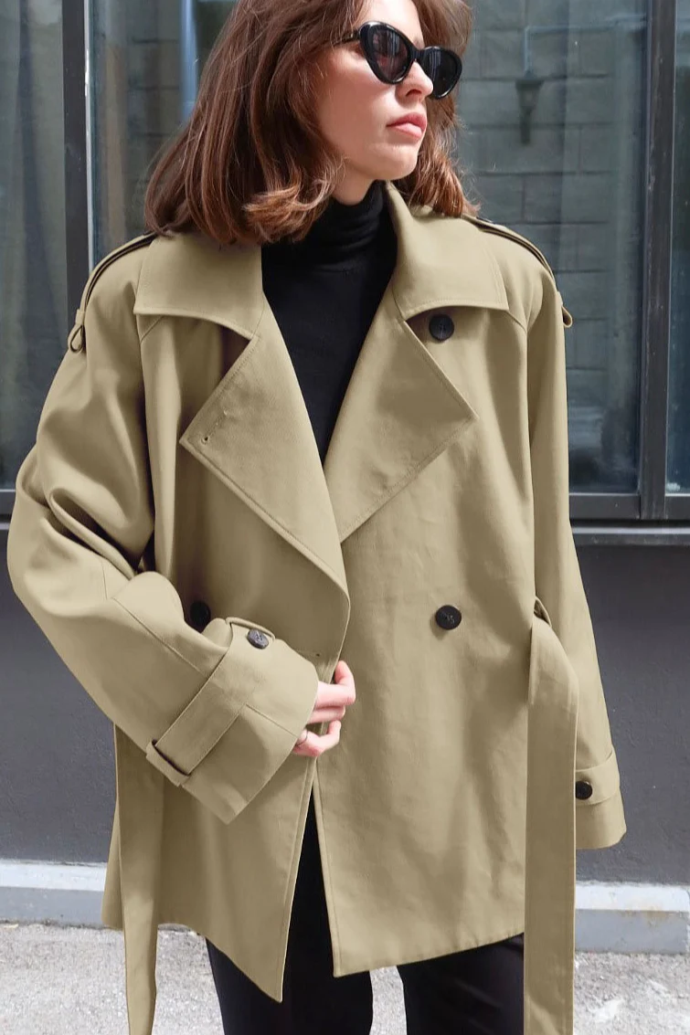 Loose Notch Collar Waist-Tied Designers Chic Trench Coat - Image 5