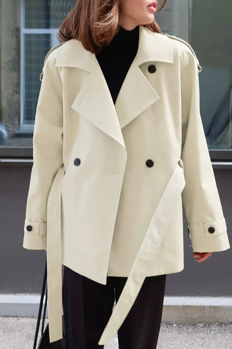Loose Notch Collar Waist-Tied Designers Chic Trench Coat - Image 7