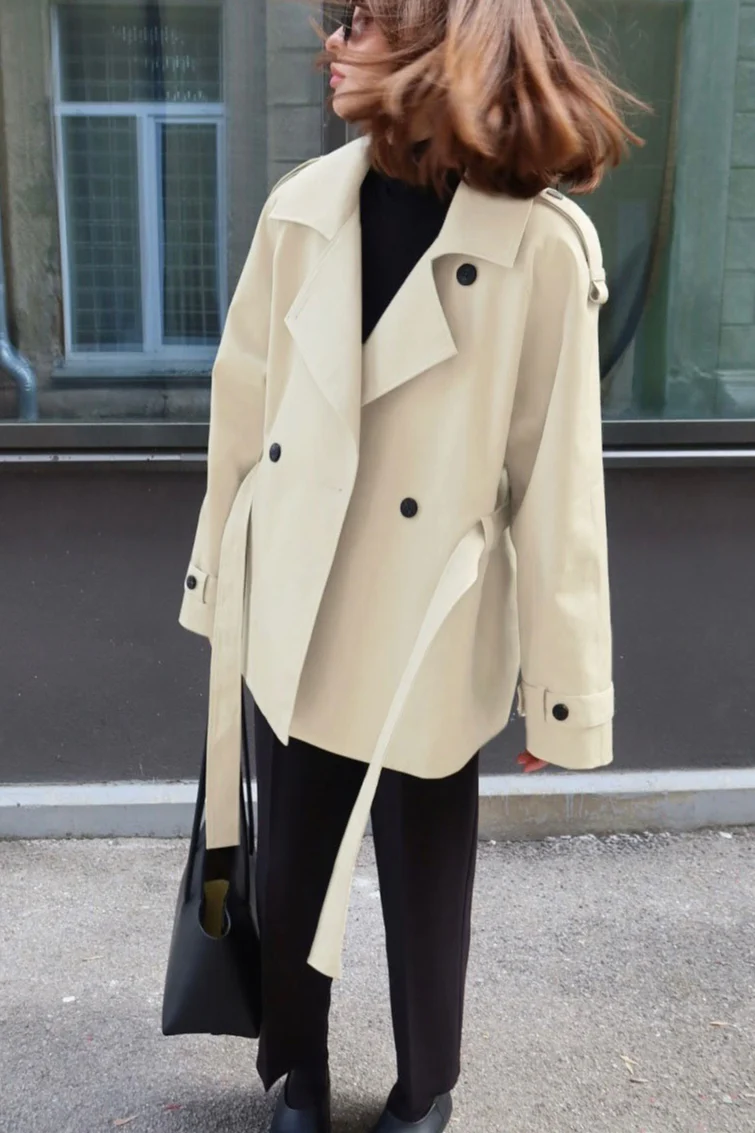 Loose Notch Collar Waist-Tied Designers Chic Trench Coat - Image 9