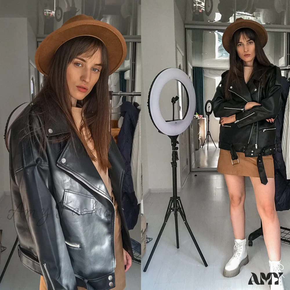 Amy Fashion - Loose Sashes Casual Biker Outwear Coat - Image 3