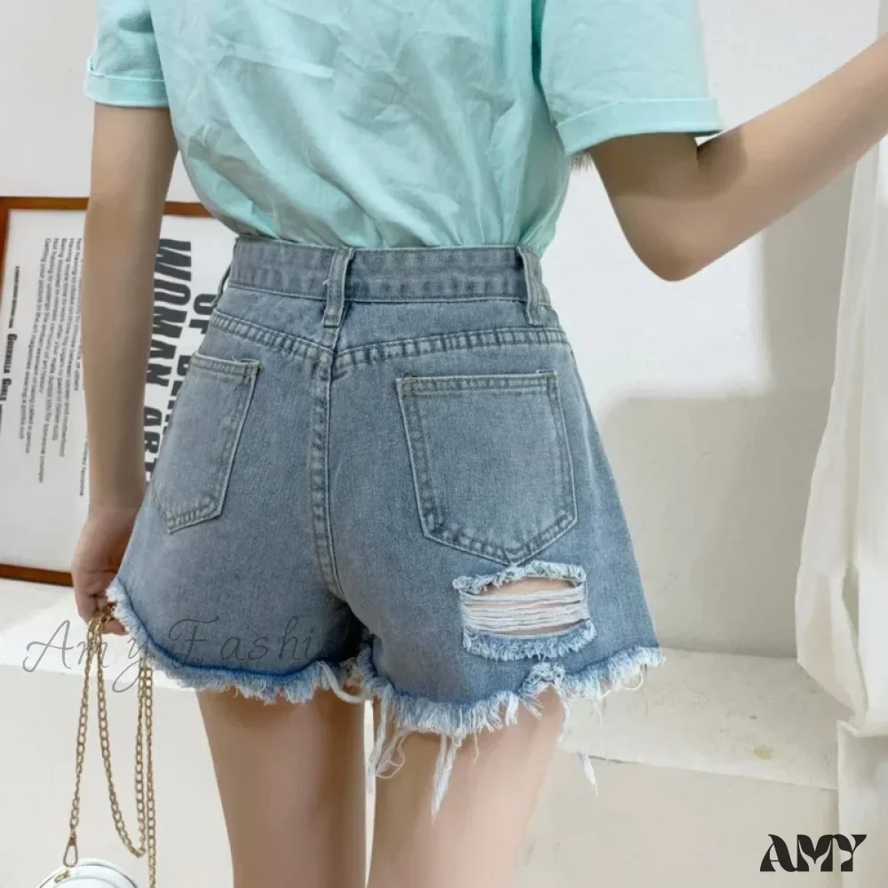 Amy Fashion - Loose Slimming Oversized Wide Leg Mesh Red A-line Hot Black Denim Shorts Summer Jean - Image 6