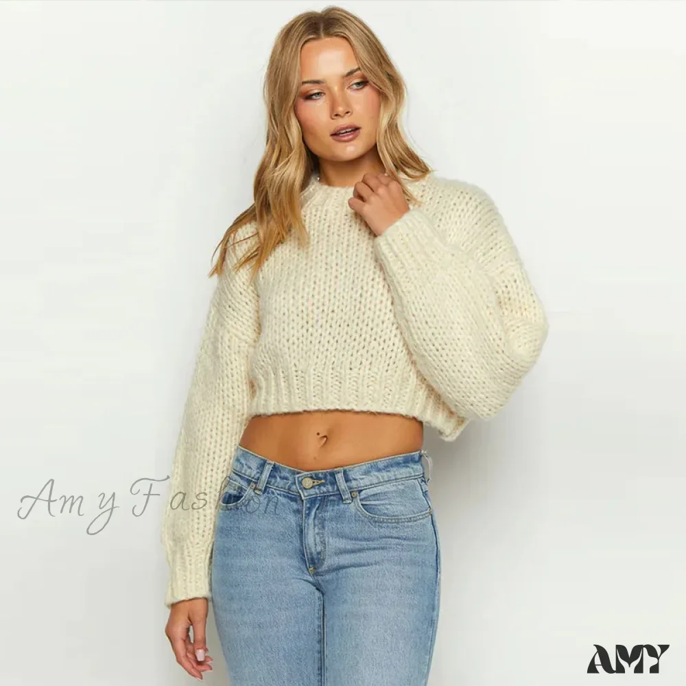 Loose Stripe Knitted Women Long Sleeve Oversize Short Hollow Out Sweater - Image 7