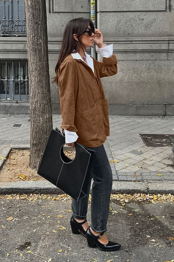 Maillard Brown Suede Loose Collared Jacket - Image 5
